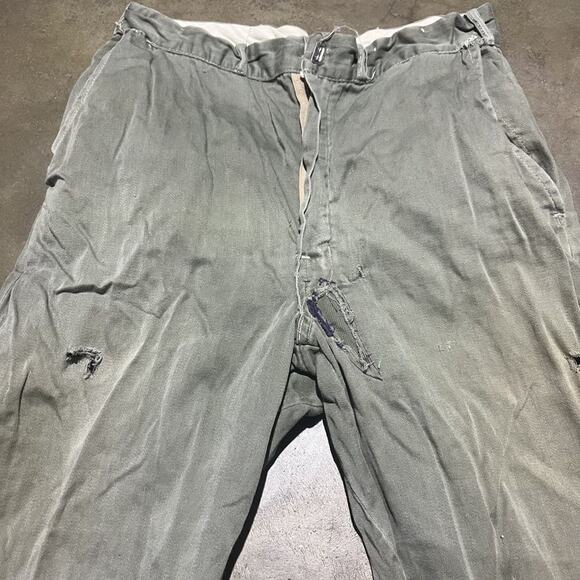Vintage 50s Green Straight Leg Cotton Workwear Chinos 26x31 - Picture 3 of 8